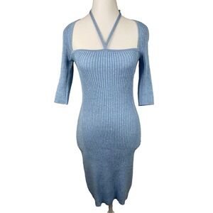 Ganni | Dresses | Ganni Marled Ribbedknit Mini Shirt Dress In Slate Blue Nwt Xs